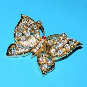Jewelry | Vintage Rhinestone Butterfly Brooch Gold Tone Flying Insect ...